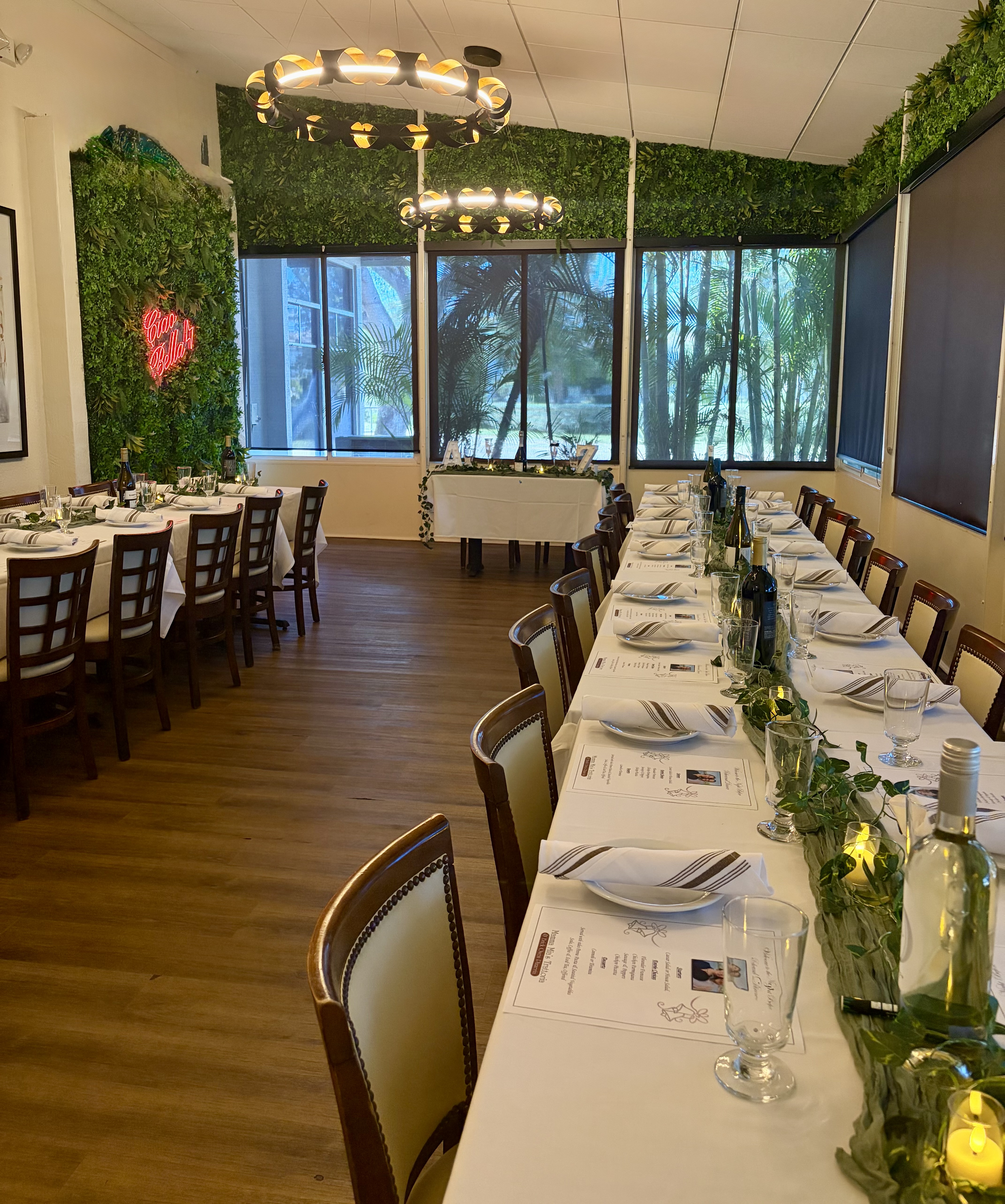 Long table set in the patio for a private booked event.