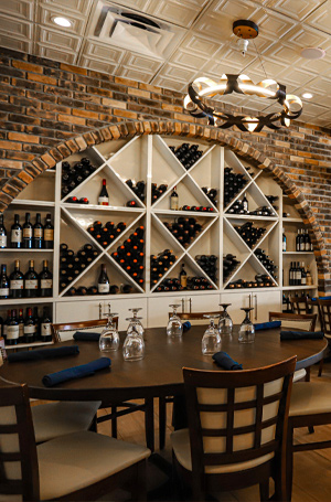 wine rack in a restaurant